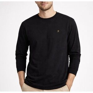 Farah Black Organic Cotton Long Sleeve Crewneck Mini Logo Shirt Size XL Mens